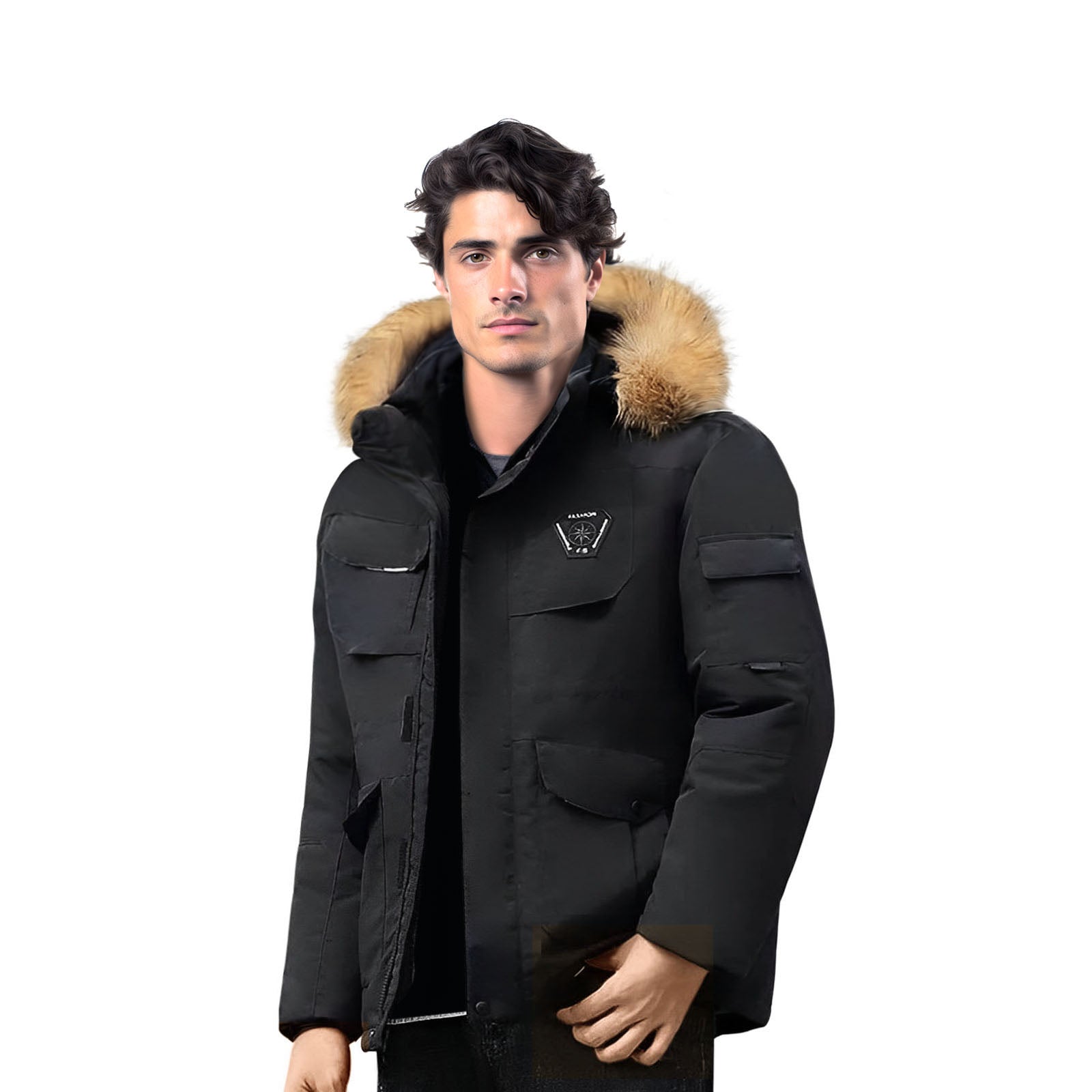 abbee Black Winter Fur Hooded Down Jacket Stylish Lightweight Quilted Warm Puffer Coat $ 177.90
