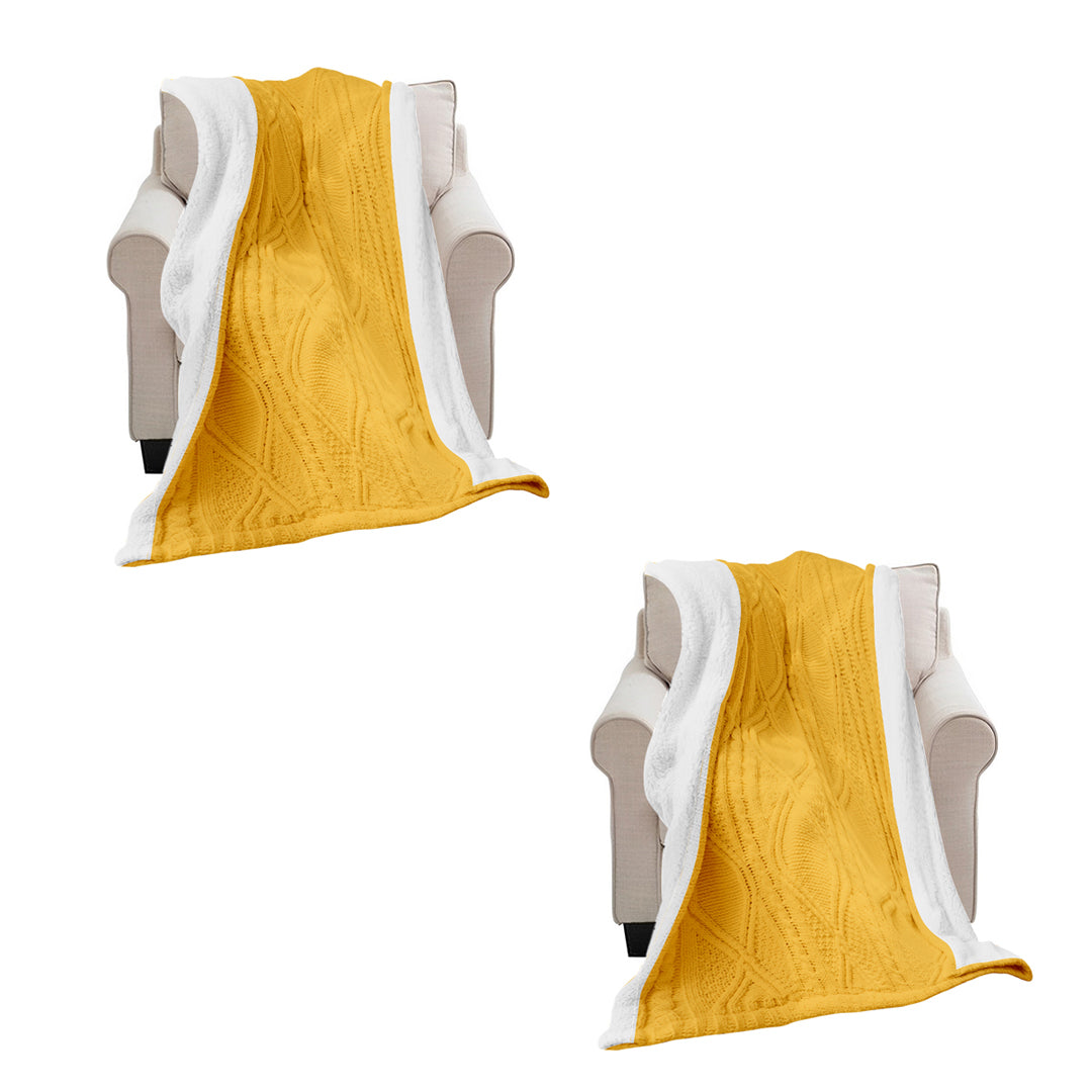 SOGA 2X 200x230cm Throw Blanket Yellow and White Chenille Fleece Knitted Fabric on One Side Soft Suede $ 345.50