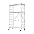 SOGA 2X 4 Tier Steel White Foldable Kitchen Cart Multi-Functional Shelves Storage Organizer with Wheels