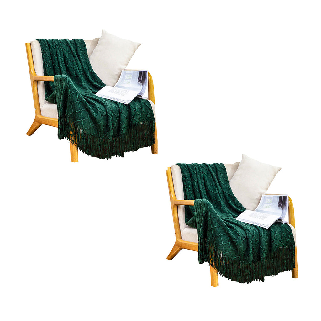 SOGA 2X Green Diamond Pattern Knitted Throw Blanket Warm Cozy Woven Cover Couch Bed Sofa Home Decor with Tassels $ 161.90