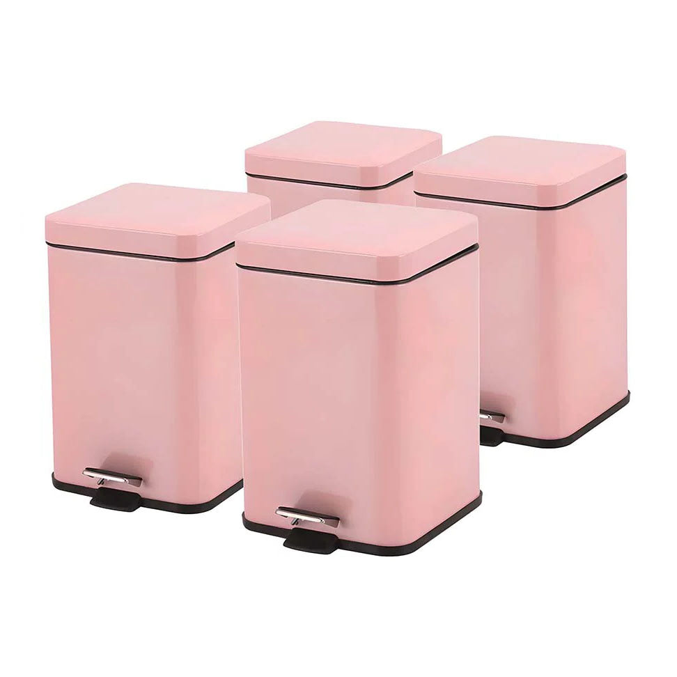 SOGA 4X Foot Pedal Stainless Steel Rubbish Recycling Garbage Waste Trash Bin Square 6L Pink