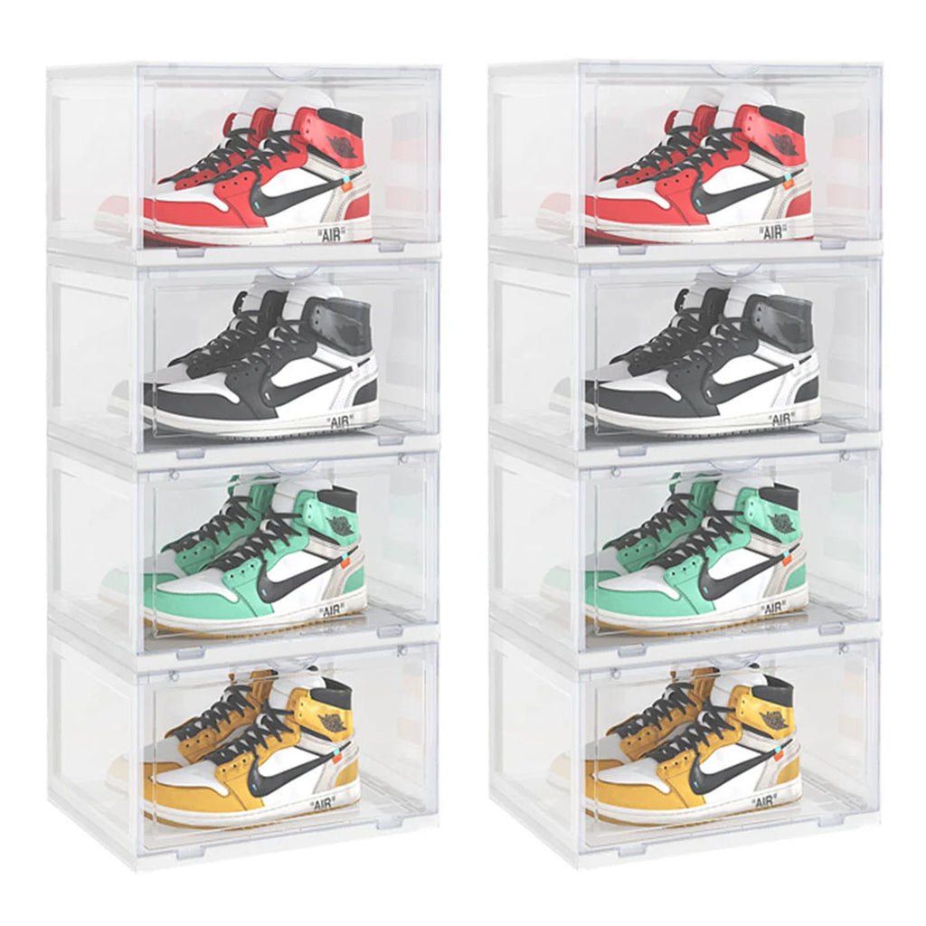 SOGA 2X 4 Tier Transparent Portable Shoe Organiser Sneaker Footwear Folding Plastic Bin Stackable Storage Box with Magnetic Door