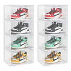 SOGA 2X 4 Tier Transparent Portable Shoe Organiser Sneaker Footwear Folding Plastic Bin Stackable Storage Box with Magnetic Door