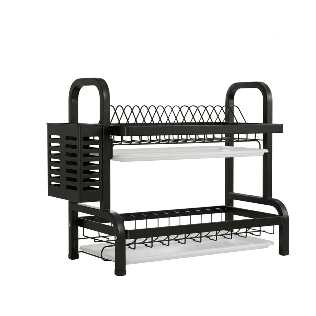 SOGA 2 Tier Steel Black Kitchen Countertop Drying Dish Rack Plate Cutlery Cutting Board Holder Dish Drainer Kitchen Organiser