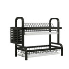 SOGA 2 Tier Steel Black Kitchen Countertop Drying Dish Rack Plate Cutlery Cutting Board Holder Dish Drainer Kitchen Organiser