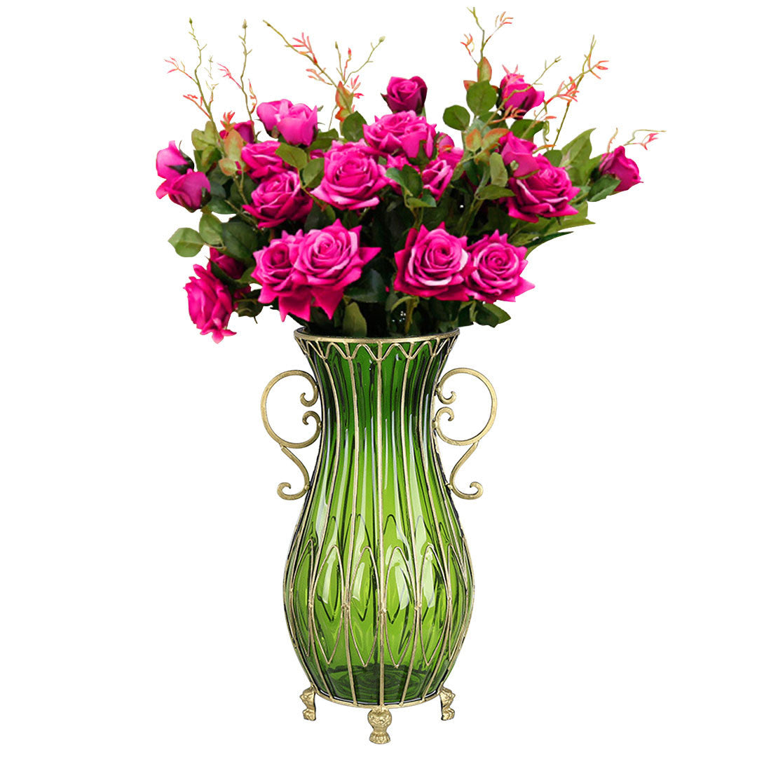 SOGA 51cm Green Glass Tall Floor Vase with 12pcs Artificial Fake Flower Set $ 466.90