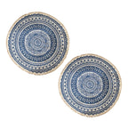 SOGA 2X Dark Blue Carpet Soft Linen Bohemian Non-Slip Floor Retro Minimalist Round Rug Home Decor with Tassels $ 107.90