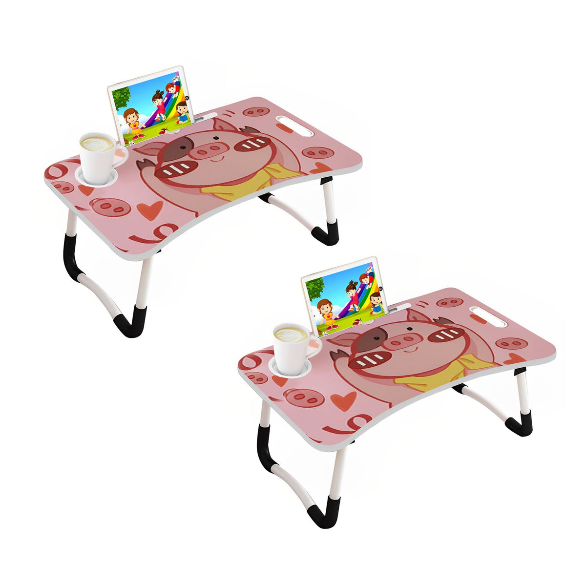 SOGA 2X Cute Pig Design Portable Bed Table Adjustable Foldable Bed Sofa Study Table Laptop Mini Desk with Drawer and Cup Slot Home Decor $ 90.90