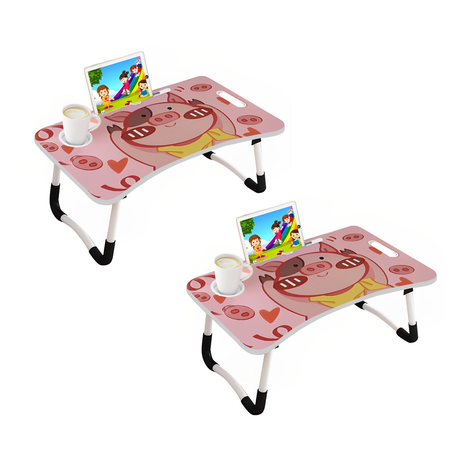 SOGA 2X Cute Pig Design Portable Bed Table Adjustable Foldable Bed Sofa Study Table Laptop Mini Desk with Drawer and Cup Slot Home Decor $ 90.90