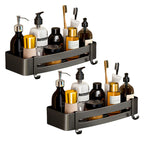 SOGA 2X Black Wall-Mounted Rectangular Bathroom Storage Organiser Space Saving Adhesive Shelf Rack with Hooks $ 82.50