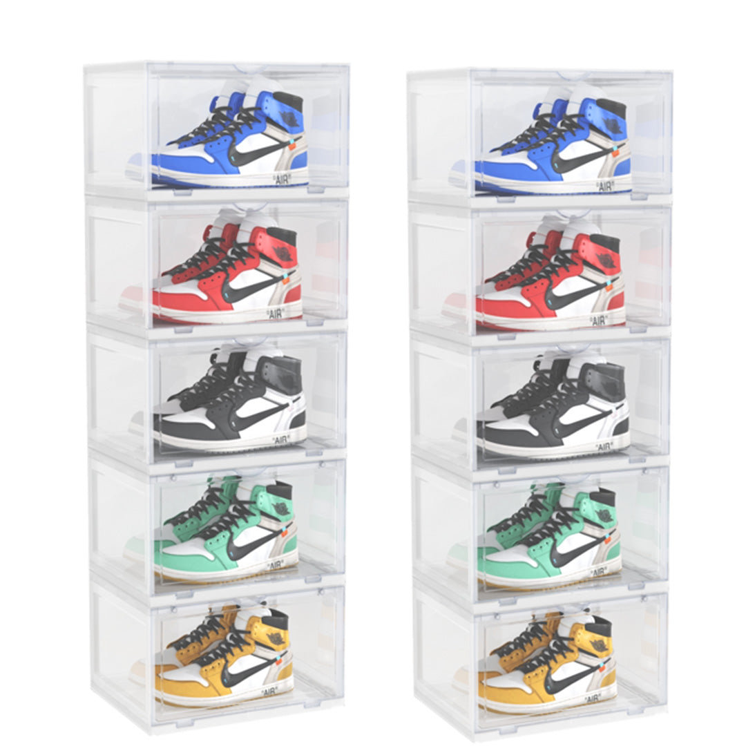 SOGA 2X 5 Tier Transparent Portable Shoe Organiser Sneaker Footwear Folding Plastic Bin Stackable Storage Box with Magnetic Door $ 280.90