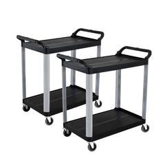 SOGA 2X 2 Tier Food Trolley Portable Kitchen Cart Multifunctional Big Utility Service with wheels 950x500x640mm Black