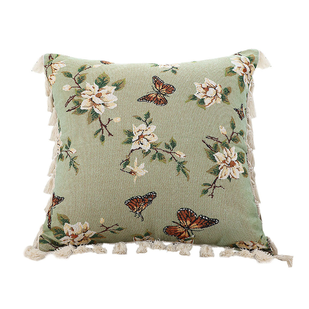 SOGA 45cm Matcha Green French Vintage Butterfly Loves Flowers Tassel Throw pillow $ 55.50