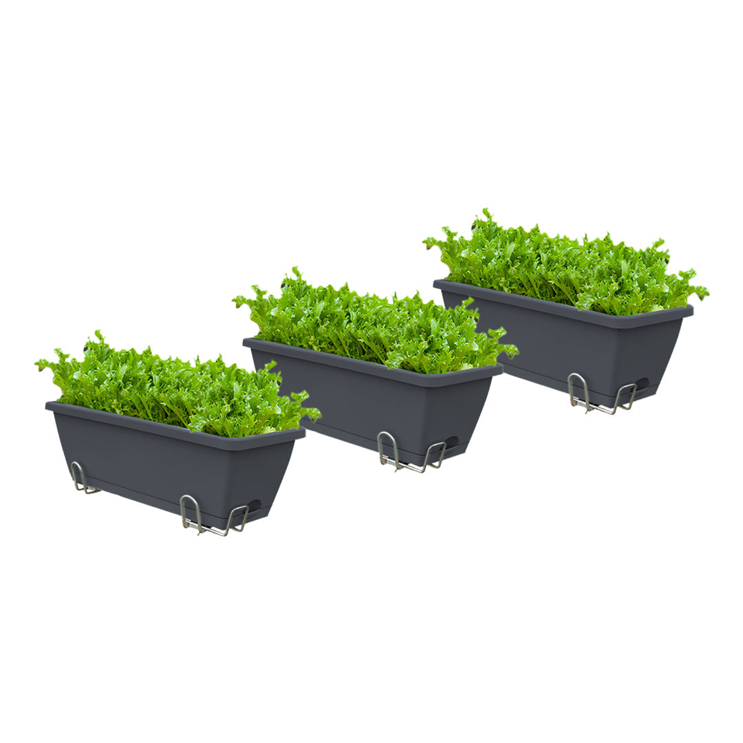 SOGA 49.5cm Black Rectangular Planter Vegetable Herb Flower Outdoor Plastic Box with Holder Balcony Garden Decor Set of 3 $ 65.50