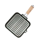 SOGA 24cm Ribbed Cast Iron Square Steak Frying Grill Skillet Pan with Folding Wooden Handle $ 52.50