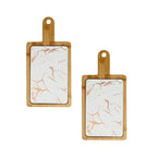 SOGA 2X 33.5cm White Square Wooden Serving Tray Slate Steak Serving Platter Chopping Board Paddle Home Decor $ 107.90