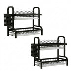 SOGA 2X 2 Tier Steel Black Kitchen Countertop Drying Dish Rack Plate Cutlery Cutting Board Holder Dish Drainer Kitchen Organiser