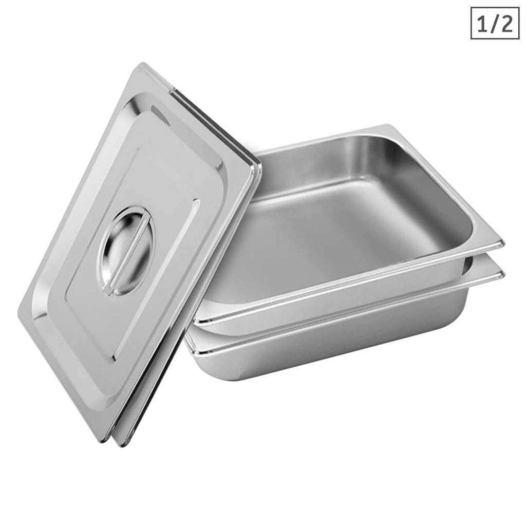 SOGA 2X Gastronorm GN Pan Full Size 1/2 GN Pan 6.5cm Deep Stainless Steel Tray With Lid $ 77.90