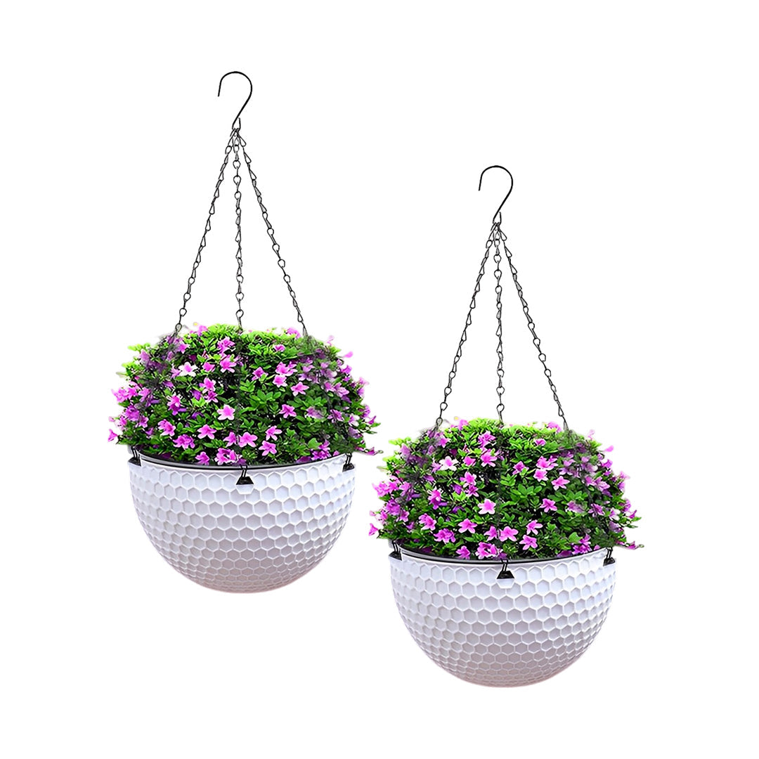 SOGA 2X White Small Hanging Resin Flower Pot Self Watering Basket Planter Outdoor Garden Decor $ 51.90