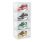 SOGA 4 Tier Transparent Portable Shoe Organiser Sneaker Footwear Folding Plastic Bin Stackable Storage Box with Magnetic Door