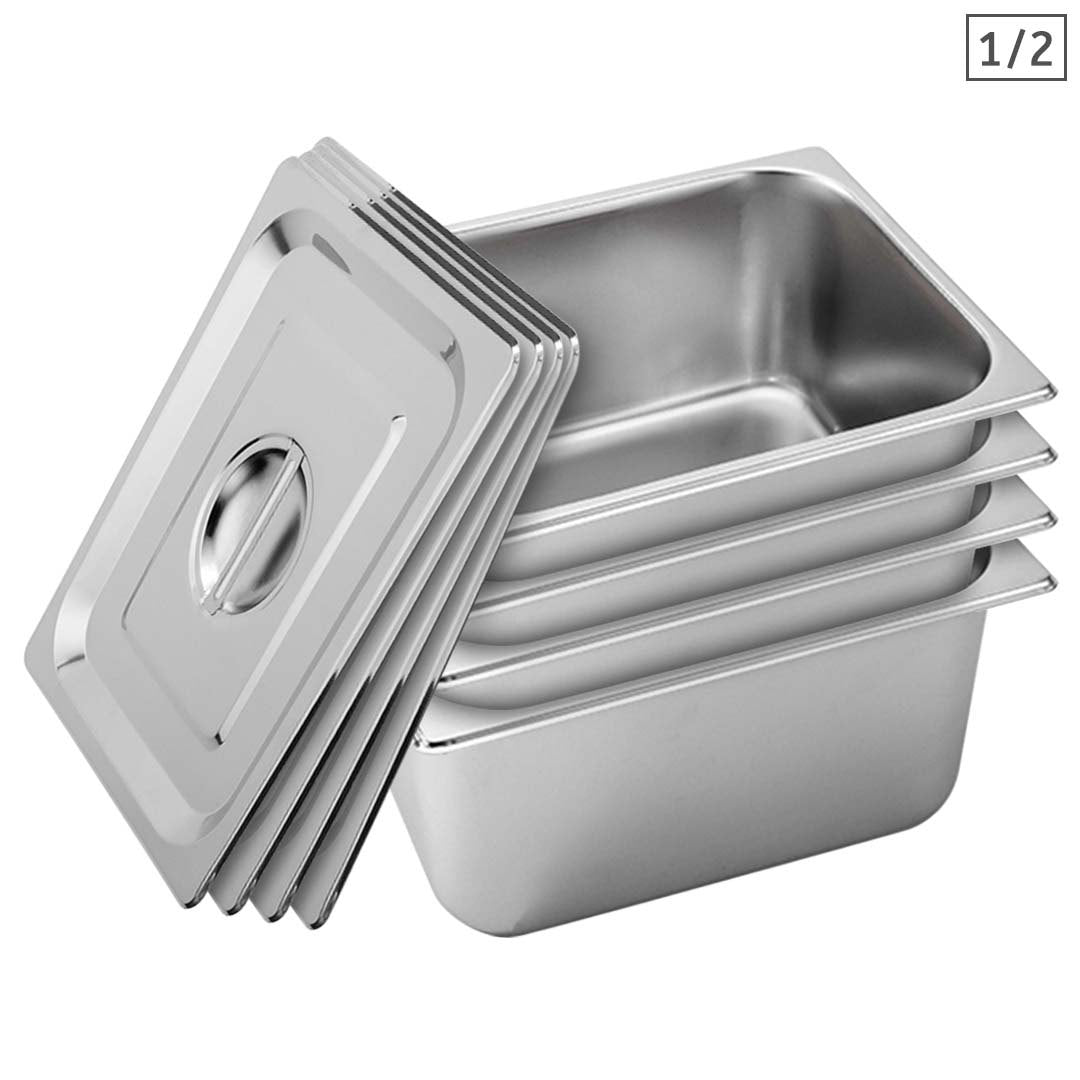 SOGA 4X Gastronorm GN Pan Full Size 1/2 GN Pan 20cm Deep Stainless Steel Tray With Lid $ 161.50