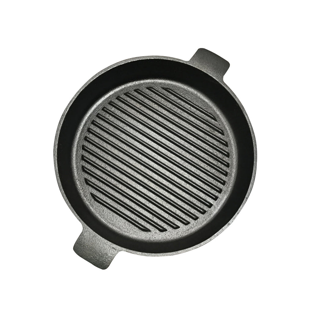 SOGA 25cm Round Ribbed Cast Iron Frying Pan Skillet Steak Sizzle Platter with Handle $ 54.50