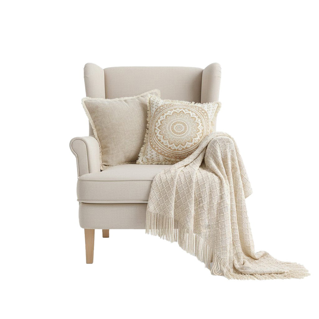 SOGA Home & Living Bundle – Chenille Tassel Pillow, Moon Cotton Pillow & Knitted Blanket