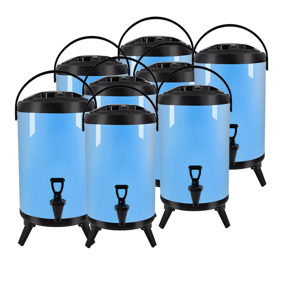 SOGA 8X 16L Stainless Steel Insulated Milk Tea Barrel Hot and Cold Beverage Dispenser Container with Faucet Blue