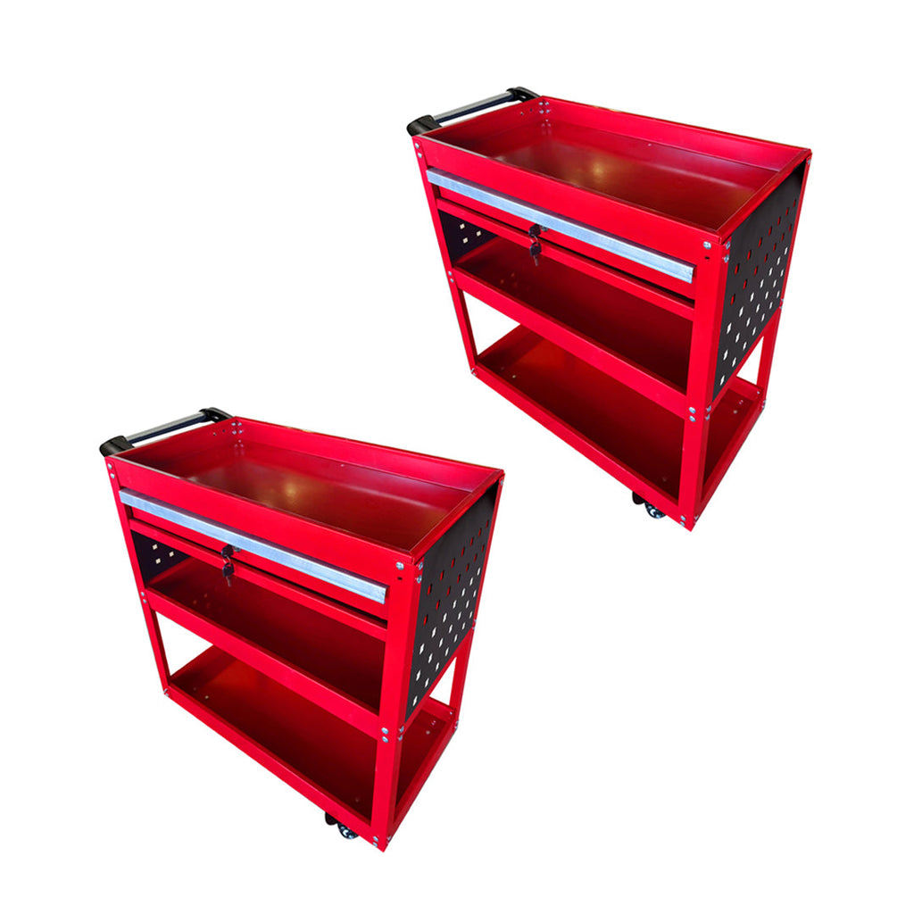 SOGA 2X 3 Tier Tool Storage Cart Portable Service Utility Heavy Duty Mobile Trolley with Drawer and Hooks Red $ 495.90