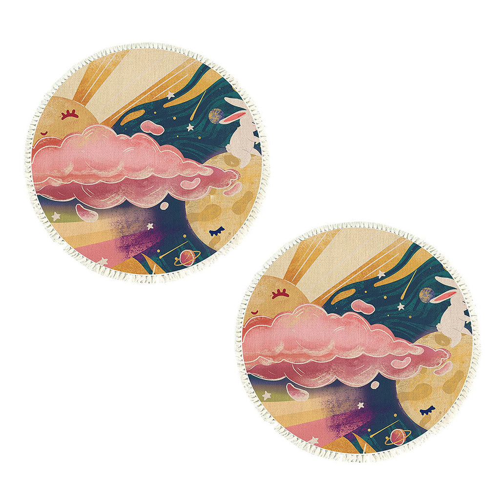 SOGA 2X 120cm Round Tassels Carpet Sky Landscape Clouds Boho Circle Area Rugs Home Decor $ 142.50