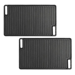 SOGA 2X 45cm Rectangular Cast Iron Portable Fry BBQ Grill Plate Cooking Pan Tray with Handle