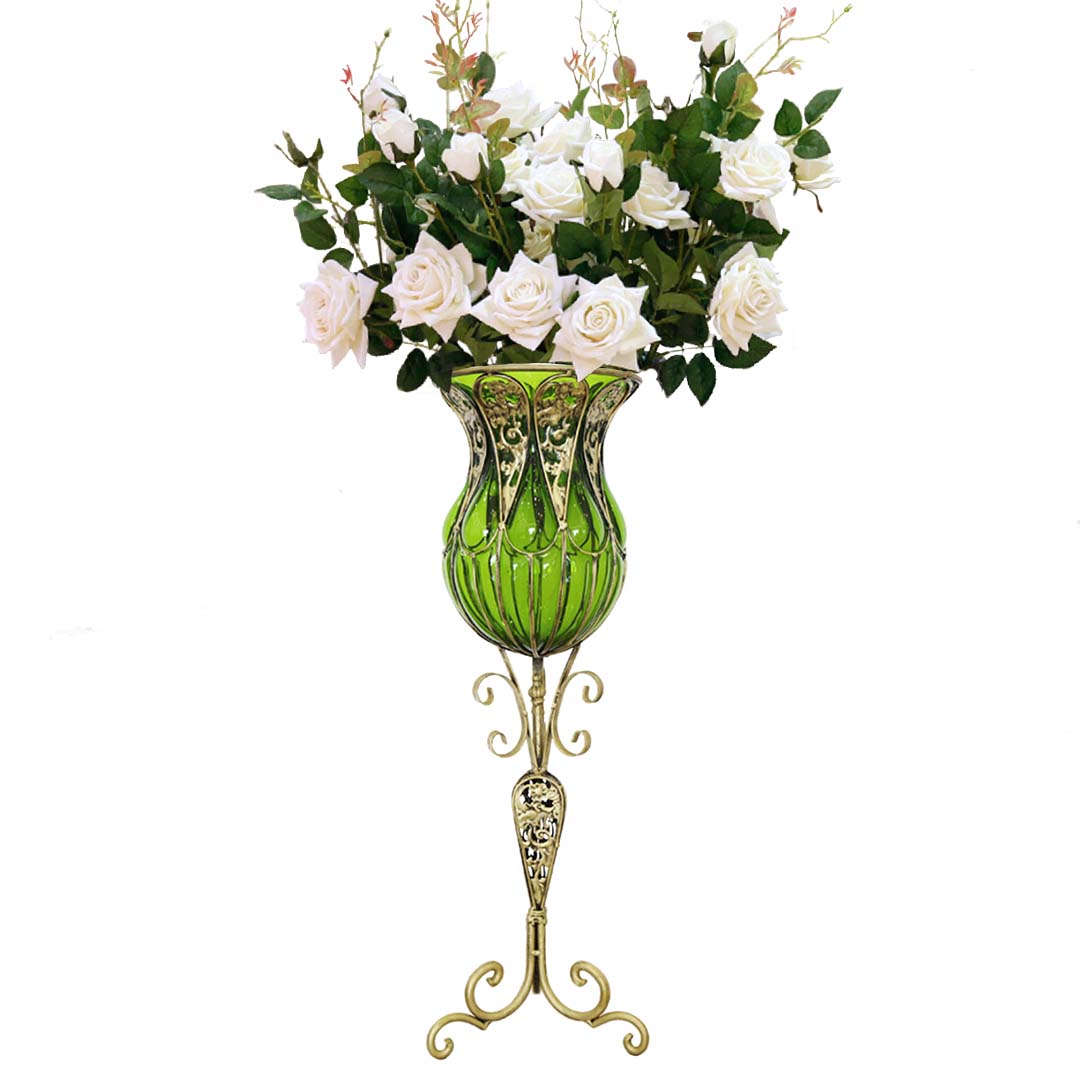 SOGA 85cm Green Glass Tall Floor Vase and 12pcs White Artificial Fake Flower Set $ 511.50