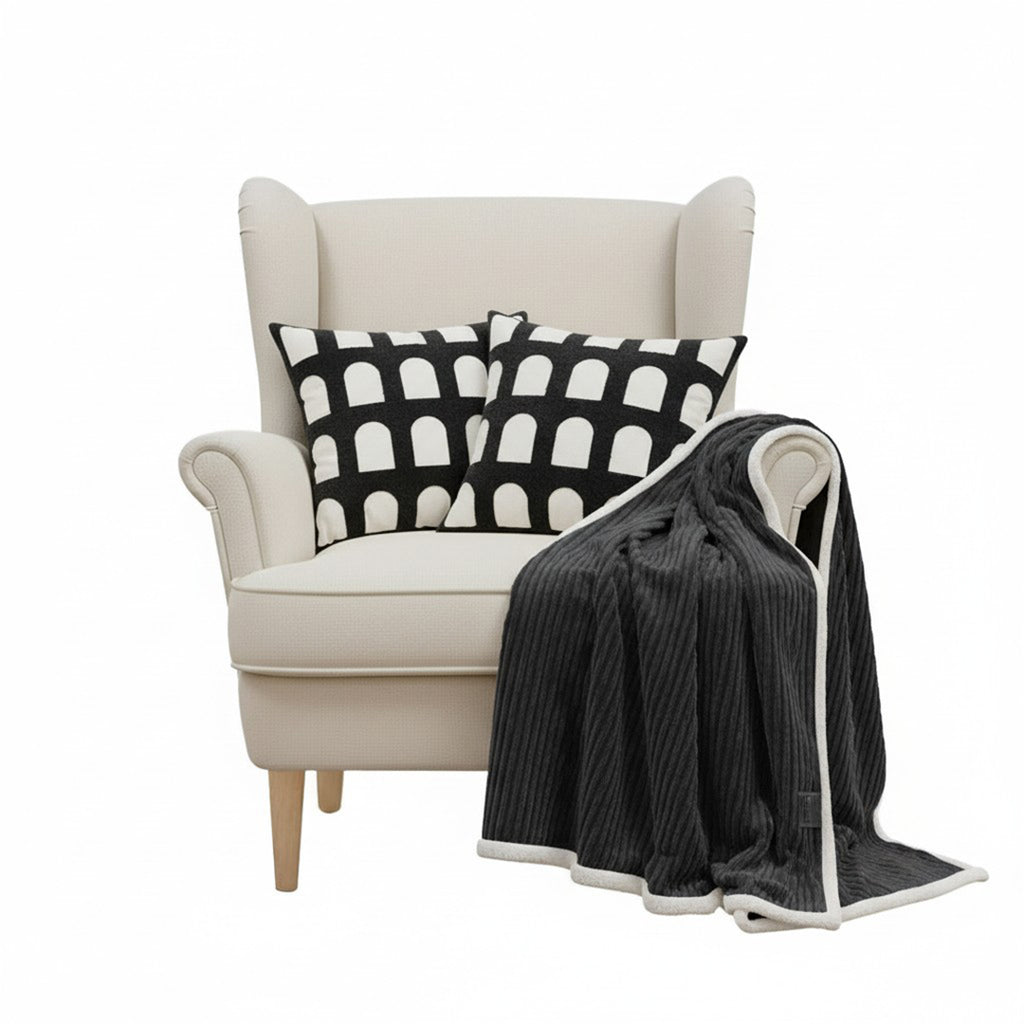 SOGA Home & Living Bundle – 2 Black White Geometric Pillow & Cozy Black Flannel Throw Blanket