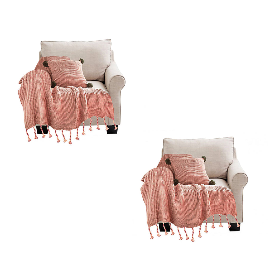 SOGA 2X Pink Tassel Fringe Knitting Blanket Warm Cozy Woven Cover Couch Bed Sofa Home Decor $ 215.50