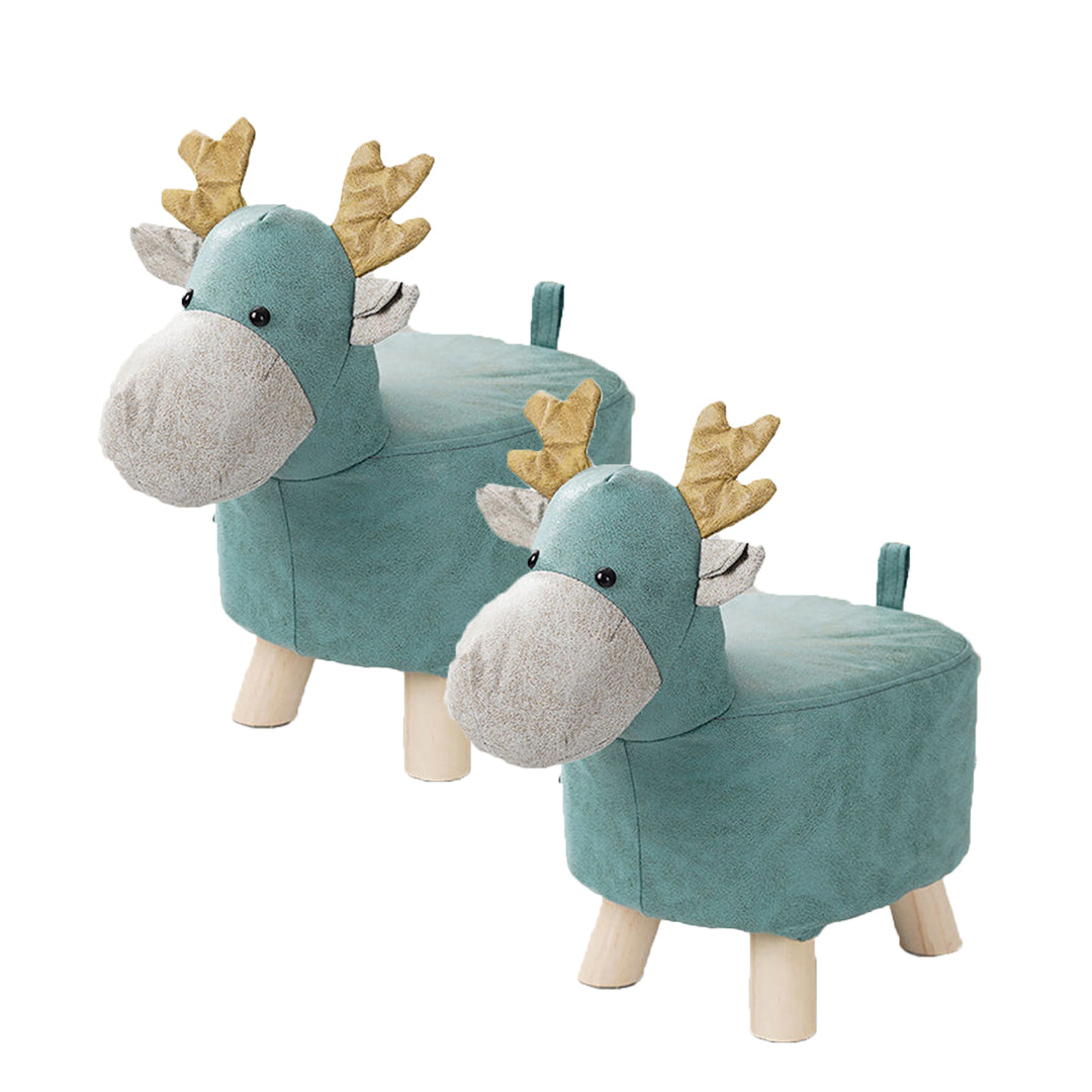 SOGA 2X Green Children Bench Deer Character Round Ottoman Stool Soft Small Comfy Seat Home Decor $ 65.50
