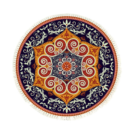 SOGA 90cm Round Mandala Ethnic Style Round Carpet Anti-slip Doormat Home Decor