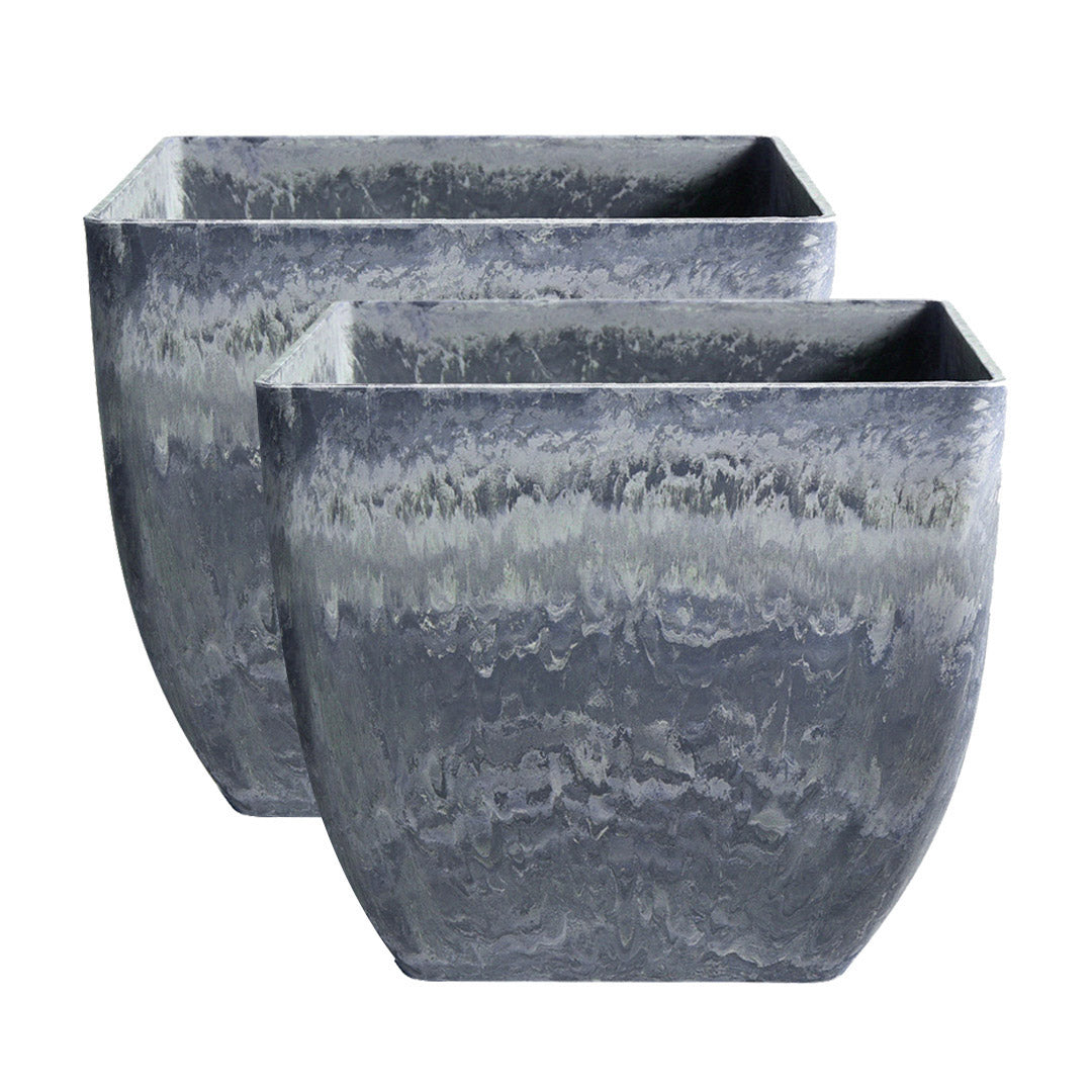 SOGA 2X 32cm Weathered Grey Square Resin Plant Flower Pot in Cement Pattern Planter Cachepot for Indoor Home Office $ 151.50