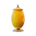 SOGA 40cm Ceramic Oval Flower Vase with Gold Metal Base Yellow