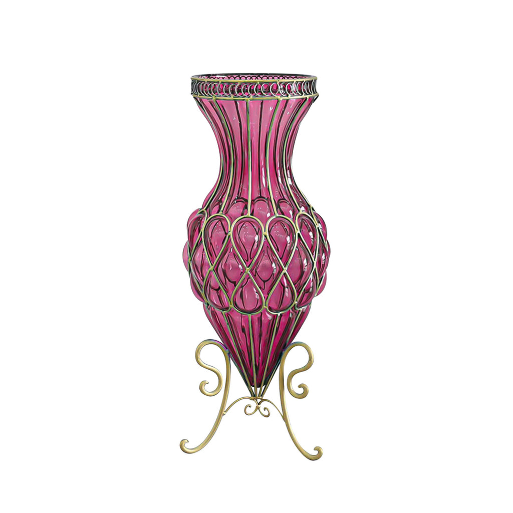 SOGA 67cm Purple Glass Tall Floor Vase with Metal Flower Stand