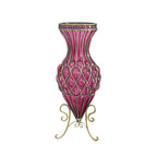 SOGA 67cm Purple Glass Tall Floor Vase with Metal Flower Stand