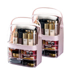 SOGA 2X 3 Tier Pink Countertop Makeup Cosmetic Storage Organizer Skincare Holder Jewelry Storage Box with Handle