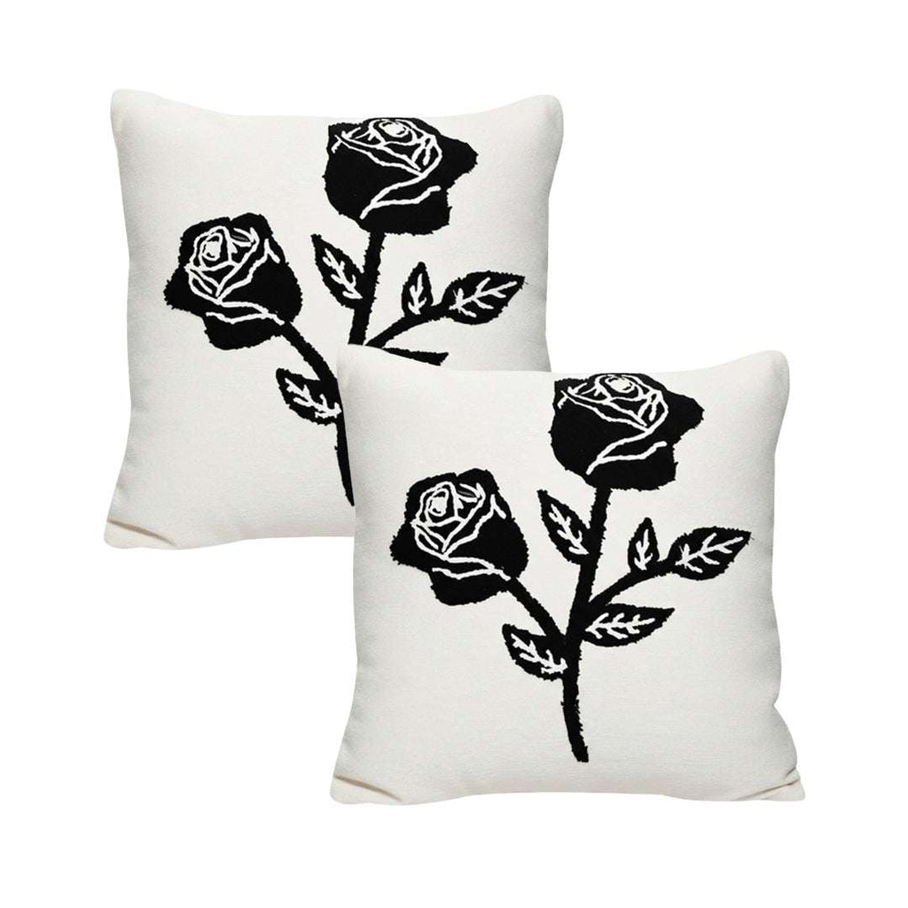 SOGA 2X 45cm White Black Rose Floral Embroidered Throw Pillow $ 129