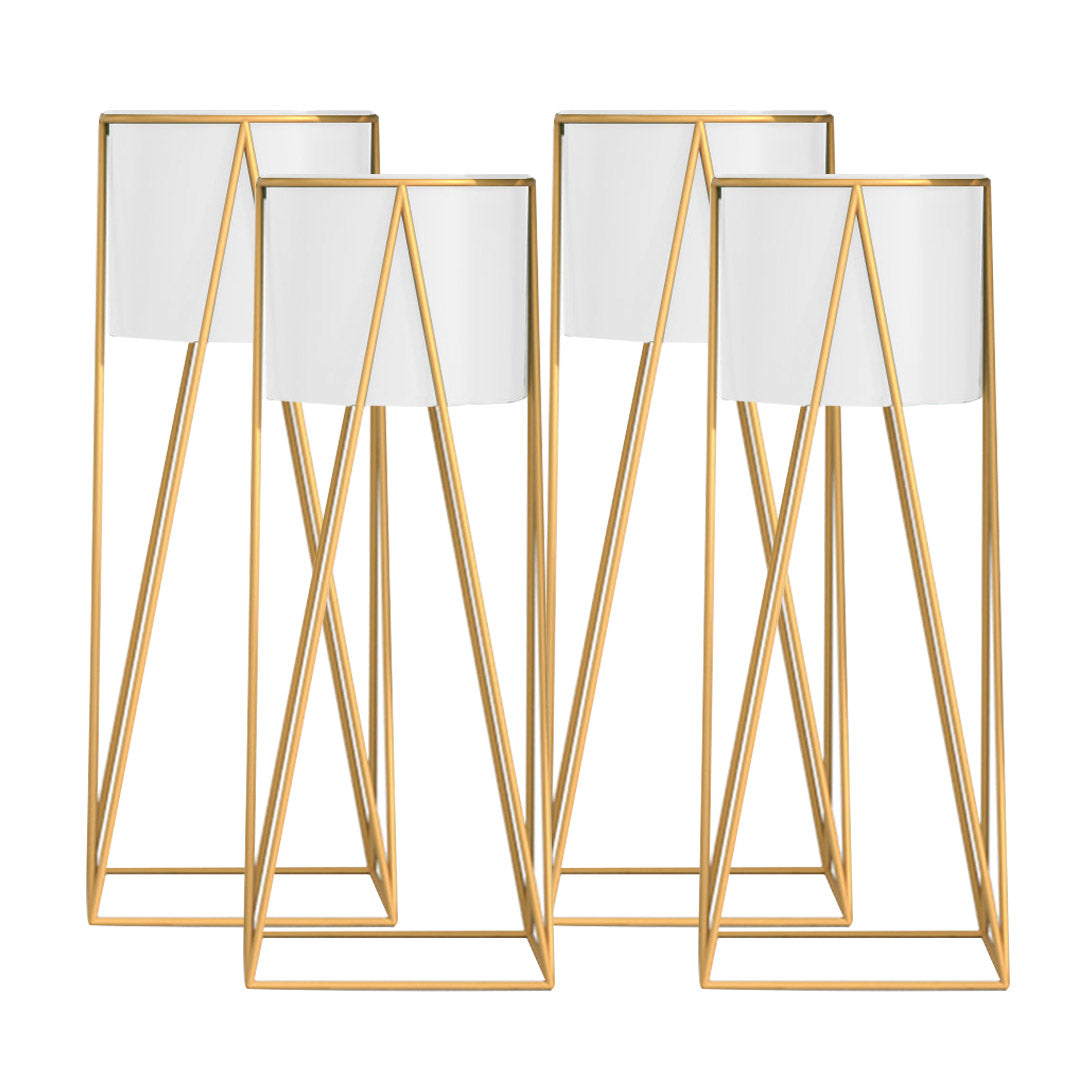 SOGA 4X 70cm Gold Metal Plant Stand with White Flower Pot Holder Corner Shelving Rack Indoor Display $ 337.90