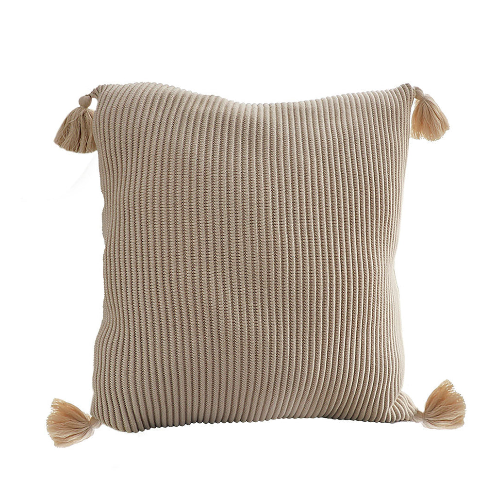 SOGA 45cm Khaki Wabi-Sabi Raised Pillow Cotton Striped Large Tassel Square Pillow Throw Pillow $ 66.90
