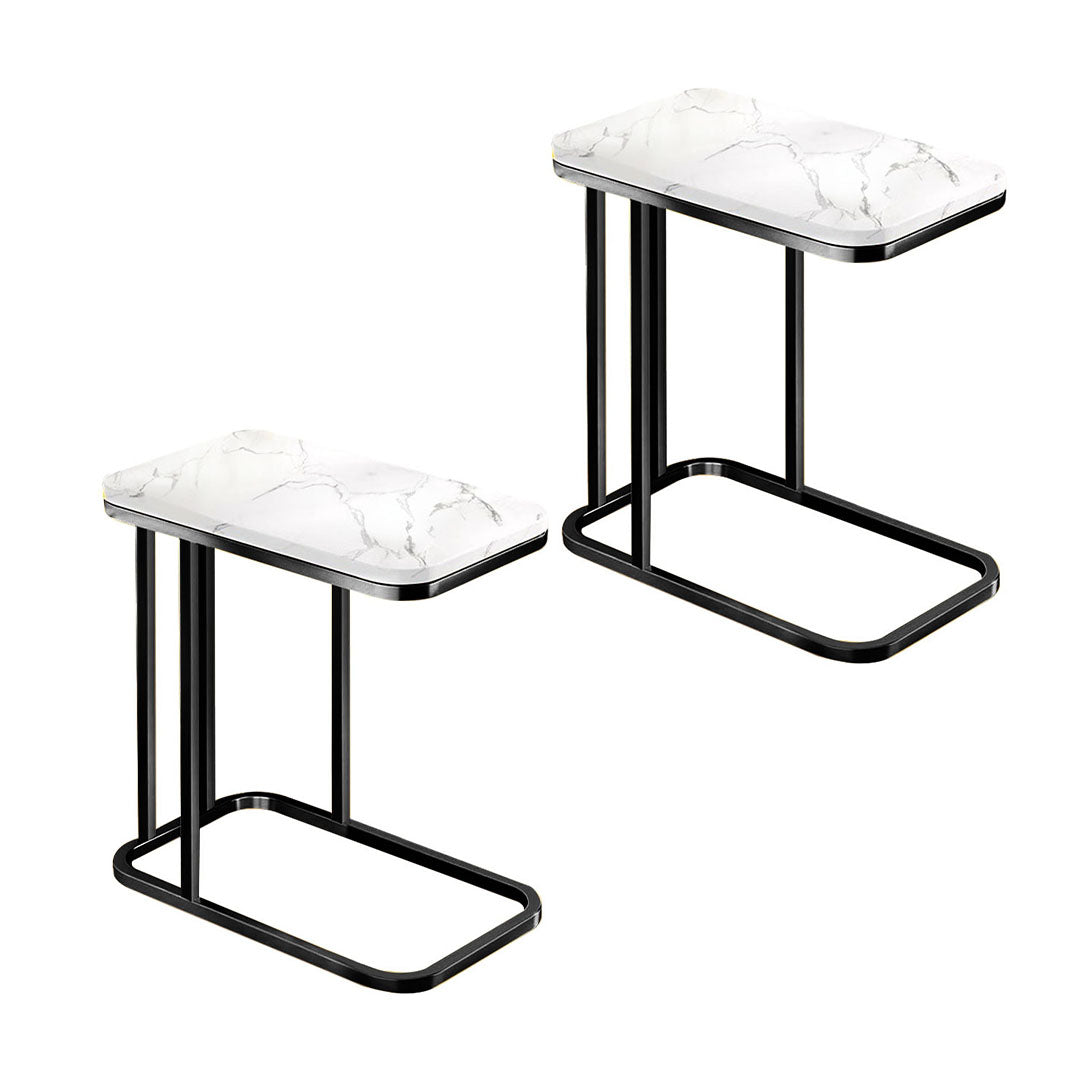 SOGA 2X 30x50x58cm White Ceramic Sofa Side Square Mini Table w/ Black Metal Legs $ 138.50
