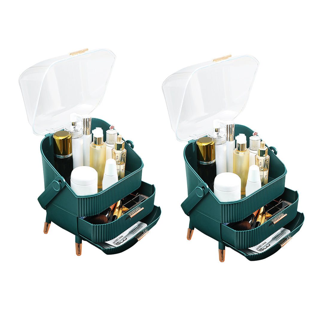 SOGA 2X 29cm Green Countertop Makeup Cosmetic Storage Organiser Skincare Holder Jewelry Storage Box with Handle $ 114.50