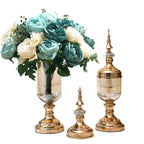 SOGA 2 x Clear Glass Flower Vase with Lid and Blue Flower Filler Vase Gold Set $ 166.90