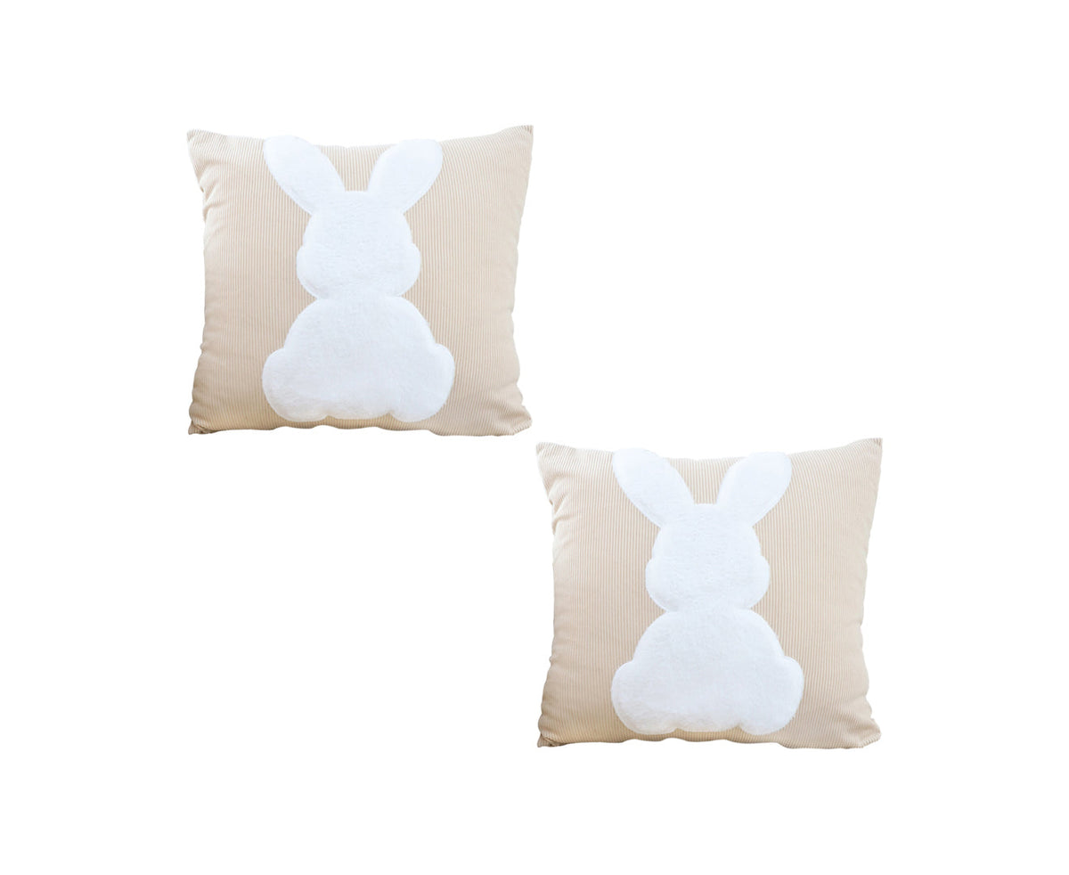 SOGA 2X 45cm Throw Pillow Light Tan Square Cushion with Soft White Rabbit Design Decorative Home Decor $ 90.90