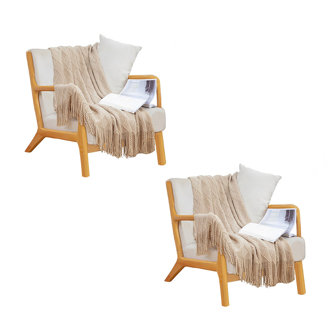 SOGA 2X Beige Diamond Pattern Knitted Throw Blanket Warm Cozy Woven Cover Couch Bed Sofa Home Decor with Tassels $ 137.90