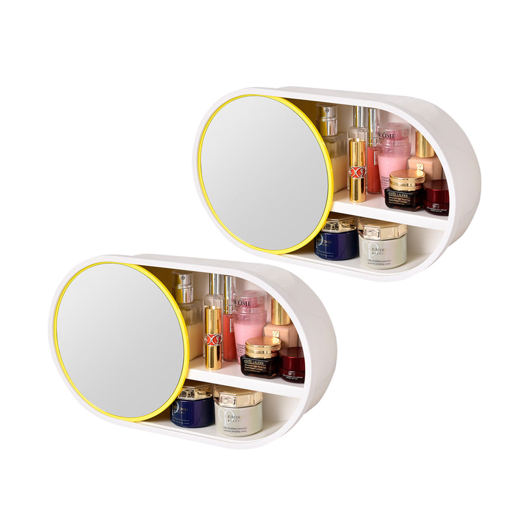 SOGA 2X 39cm Oval Wall-Mounted Mirror Storage Box Vanity Mirror Rack Bathroom Adhesive Shelf Home Organiser Deco $ 71.50